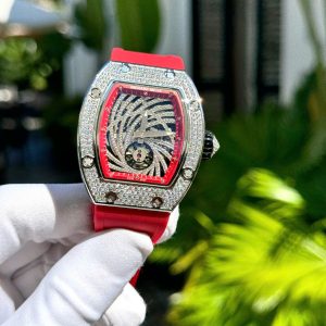 Đồng Hồ Richard Mille Đính Đá Dây Cao Su Màu Đỏ RM51-02 40mm (1)