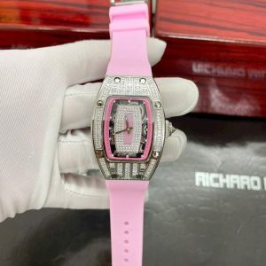 Đồng Hồ Richard Mille Fake Máy Nhật Đính Đá Màu Hồng RM007 36mm (1)