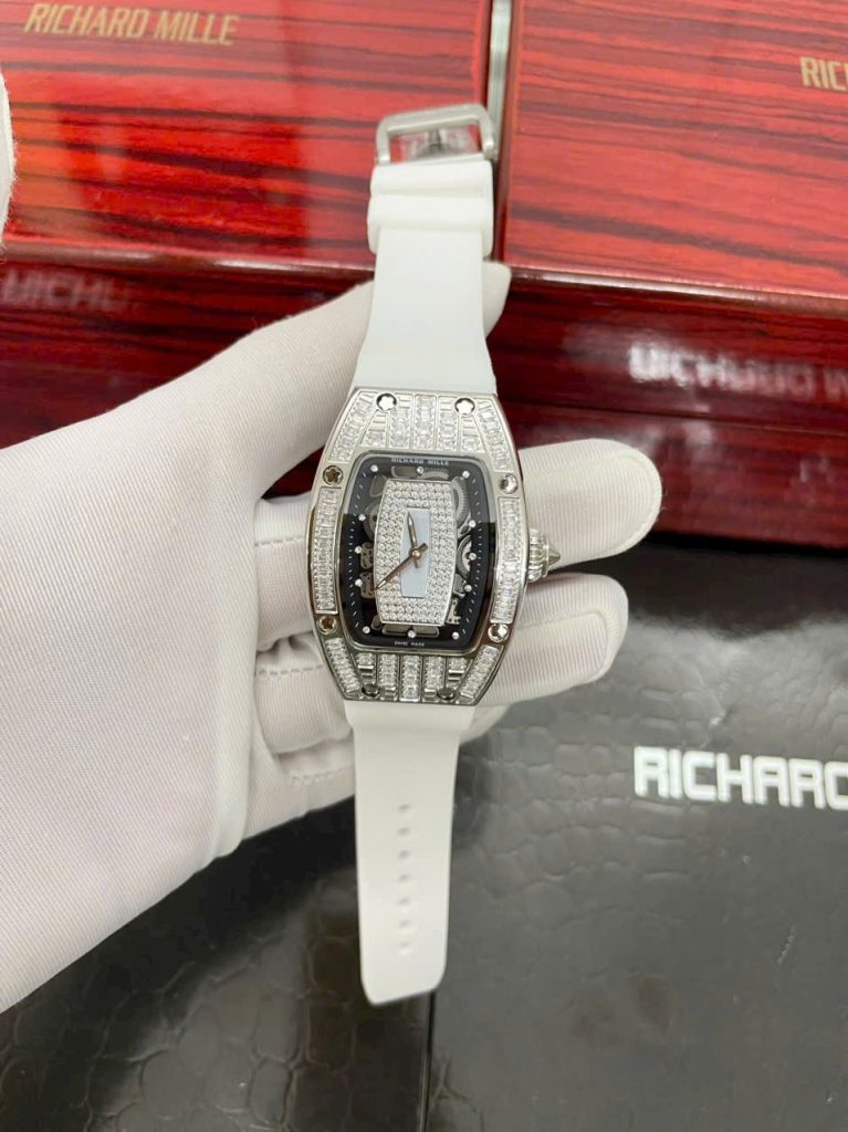 Đồng Hồ Richard Mille Fake Máy Nhật RM007 Màu Trắng Đính Đá 36mm (9)