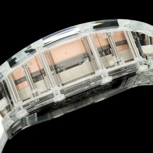 a white watch with a transparent case