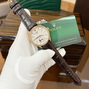 Đồng Hồ Rolex Cellini Replica Cao Cấp Dây Da Màu Nâu 39mm (1)