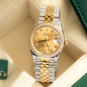 Đồng Hồ Rolex Chế Tác Mặt Vàng Champagne Nữ Đính Đá 31mm (1)