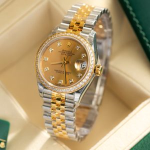 Đồng Hồ Rolex Chế Tác Mặt Vàng Champagne Nữ Đính Đá 31mm (1)