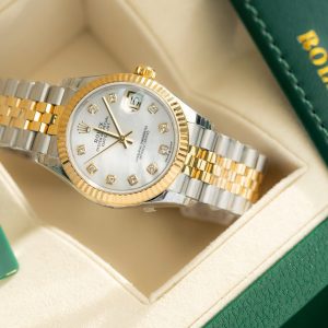 Đồng Hồ Rolex Chế Tác Mặt Xà Cừ Cọc Số Đính Đá Nữ 31mm (1)