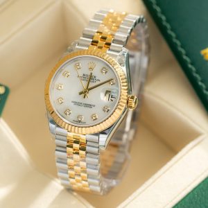 Đồng Hồ Rolex Chế Tác Mặt Xà Cừ Cọc Số Đính Đá Nữ 31mm (1)