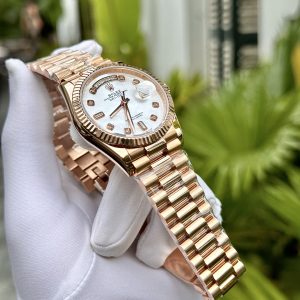 Đồng Hồ Rolex Chế Tác Phủ Vàng Hồng 18K Mặt Xà Cừ Moissanite Day-Date 36mm (7)