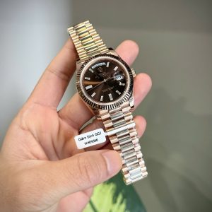 Đồng Hồ Rolex Chế Tác Phủ Vàng Hồng Mặt Socola Xưởng GM 180 Grams Day-Date (1)