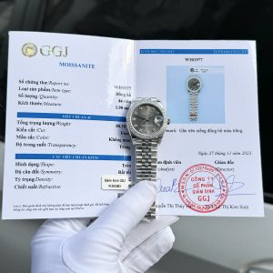 Đồng Hồ Rolex DateJust Nữ Đính Moissanite Mặt Xám Máy Thụy Sỹ 31mm (1)