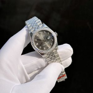 Đồng Hồ Rolex DateJust Nữ Đính Moissanite Mặt Xám Máy Thụy Sỹ 31mm (1)