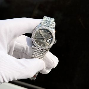 Đồng Hồ Rolex DateJust Nữ Đính Moissanite Mặt Xám Máy Thụy Sỹ 31mm (1)