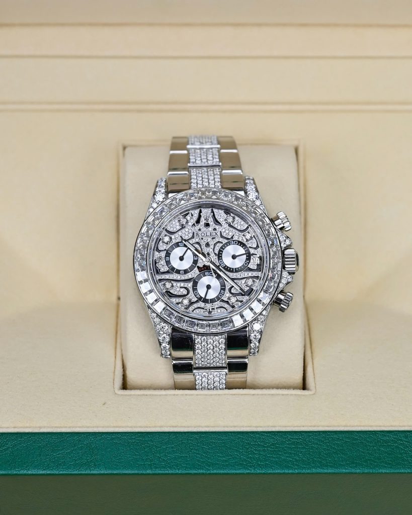 Đồng Hồ Rolex Daytona Eye Of Tiger Vàng Trắng 18K Kim Cương Thiên Nhiên 40mm