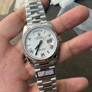 Đồng Hồ Rolex Day-Date 128236 Mặt Trắng Cọc Số La Mã QF Factory 36mm (1)
