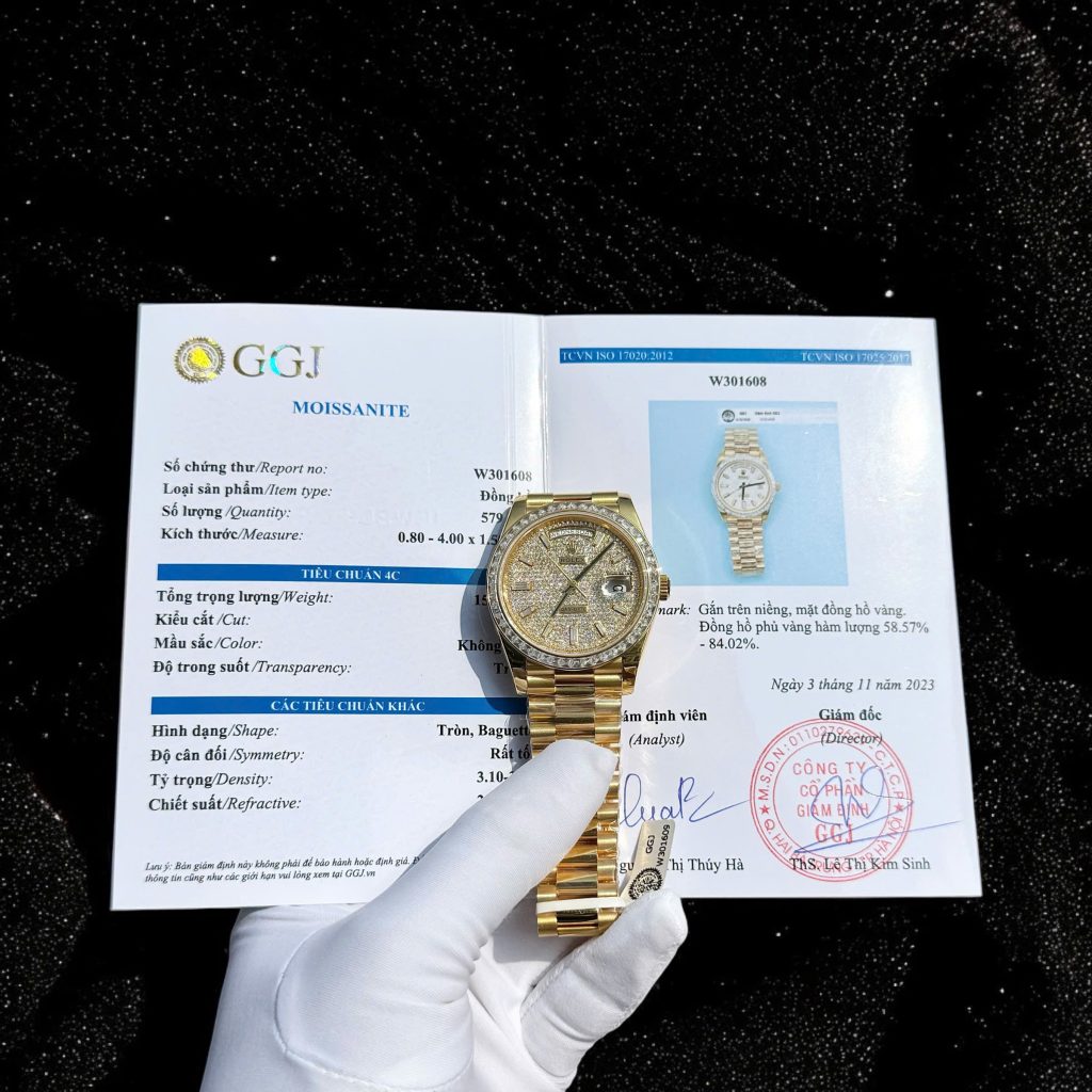 Đồng Hồ Rolex Day-Date Đính Đá Moissanite Full Mặt Bọc Vàng 18K 40mm (6)
