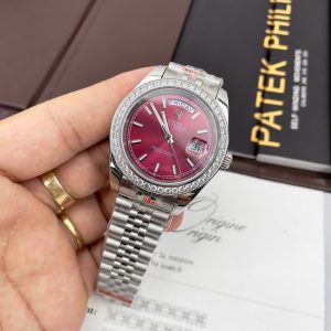 Đồng Hồ Rolex Day-Date Fake Máy Cơ Nhật Mặt Số Hồng 40mm (1)