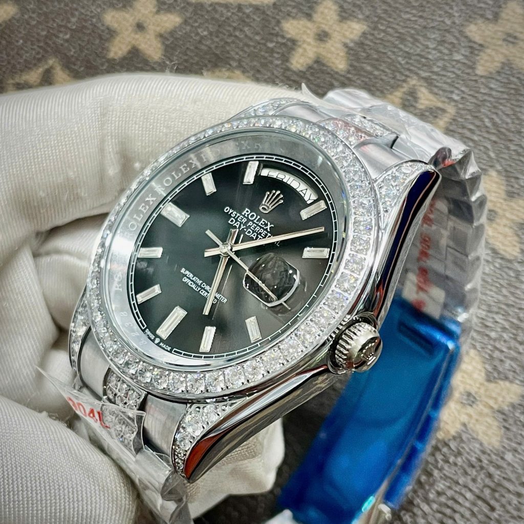 Đồng Hồ Rolex Day-Date Nam Đính Đá Fake Máy Cơ Nhật 40mm (1)