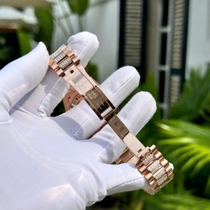 Đồng Hồ Rolex Day-Date Phủ Vàng Đính Moissanite Mặt Xà Cừ Tự Nhiên 40mm (1)