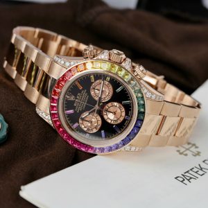 Đồng Hồ Rolex Daytona Rainbow 116595 Vàng Khối Kim Cương Đá Quý