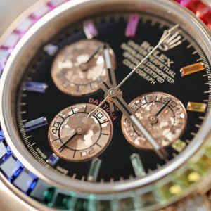 Đồng Hồ Rolex Daytona Rainbow 116595 Vàng Khối Kim Cương Đá Quý