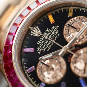 Đồng Hồ Rolex Daytona Rainbow 116595 Vàng Khối Kim Cương Đá Quý