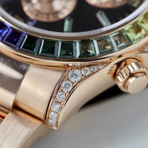 Đồng Hồ Rolex Daytona Rainbow 116595 Vàng Khối Kim Cương Đá Quý