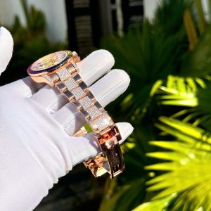 Đồng Hồ Rolex Daytona Rainbow Phủ Vàng 18K Đính Full Đá Moissanite 40mm (2)