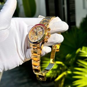 Đồng Hồ Rolex Daytona Rainbow Phủ Vàng Vàng 18K Đính Đá Quý Nhân Tạo 40mm (8)