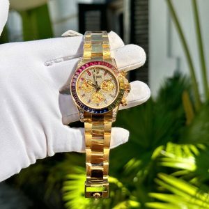 Đồng Hồ Rolex Daytona Rainbow Phủ Vàng Vàng 18K Đính Đá Quý Nhân Tạo 40mm (8)