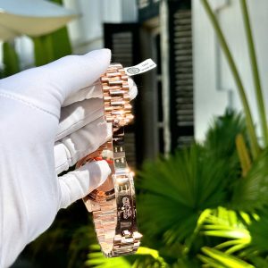 Đồng Hồ Rolex Đính Đá Moissanite Baguette Phủ Vàng Cọc Số 7 Màu Day-Date 40mm (1)