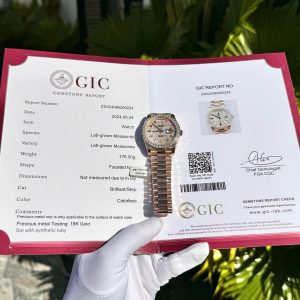Đồng Hồ Rolex Đính Đá Moissanite Baguette Phủ Vàng Cọc Số 7 Màu Day-Date 40mm (1)