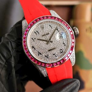 Đồng Hồ Rolex Fake Cao Cấp Đính Đá Viền Đỏ DateJust 41mm (1)