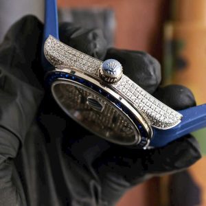 Đồng Hồ Rolex Fake Cao Cấp Đính Đá Viền Xanh DateJust 41mm (2)