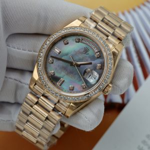 Đồng Hồ Rolex Fake Cao Cấp Mặt Xà Cừ Tím Day-Date Máy Thụy Sỹ 40mm (1)