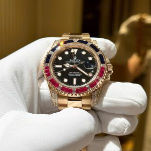 Đồng Hồ Rolex GMT Master II Phủ Vàng Đính Đá Quý Tổng Hợp 40mm (1)