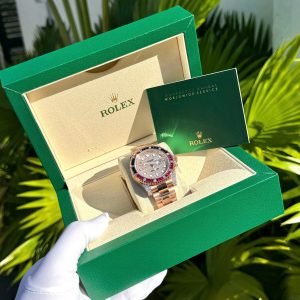 Đồng Hồ Rolex GMT Master Phủ Vàng Hồng Đính Đá Nhân Tạo 40mm (3)