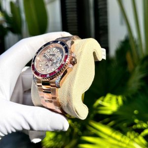 Đồng Hồ Rolex GMT Master Phủ Vàng Hồng Đính Đá Nhân Tạo 40mm (3)