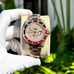 Đồng Hồ Rolex GMT Master Phủ Vàng Hồng Đính Đá Nhân Tạo 40mm (3)