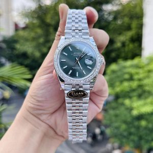 Đồng Hồ Rolex Nam Rep 1:1 DateJust 126334 Đính Moissanite Mặt Xanh Olive 41mm (1)