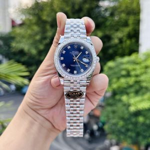 Đồng Hồ Rolex Nam Rep 1:1 DateJust 126334 Độ Moissanite Mặt Xanh Blue 41mm