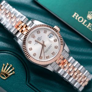 Đồng Hồ Rolex Nữ Dây Kim Loại Mặt Số Bạc Cọc Số Đính Đá Rep 11 31mm (1)
