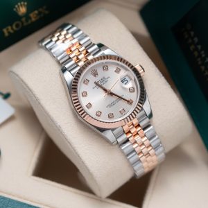 Đồng Hồ Rolex Nữ Dây Kim Loại Mặt Số Bạc Cọc Số Đính Đá Rep 11 31mm (1)