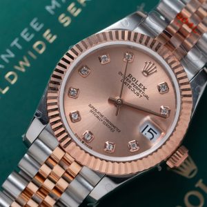 Đồng Hồ Rolex Nữ Dây Kim Loại Mặt Số Hồng Cọc Số Đính Đá Rep 11 31mm (2)
