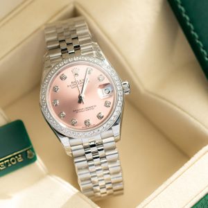 Đồng Hồ Rolex Nữ Đính Đá DateJust Mặt Số Hồng Replica 11 31mm (1)