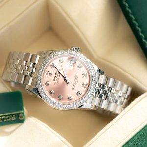 Đồng Hồ Rolex Nữ Đính Đá DateJust Mặt Số Hồng Replica 11 31mm (1)