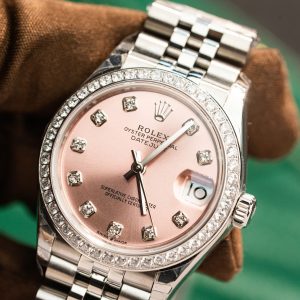 Đồng Hồ Rolex Nữ Đính Đá DateJust Mặt Số Hồng Replica 11 31mm (1)