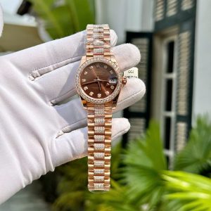 Đồng Hồ Rolex Nữ Đính Full Đá Moissanite Phủ Vàng Hồng 18K 31mm (1)