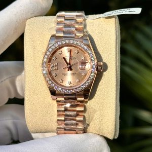 Đồng Hồ Rolex Nữ Đính Moissanite Màu Vàng hồng DateJust 31mm (8)