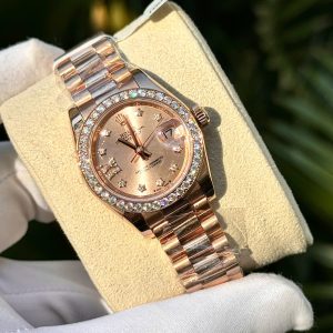 Đồng Hồ Rolex Nữ Đính Moissanite Màu Vàng hồng DateJust 31mm (8)