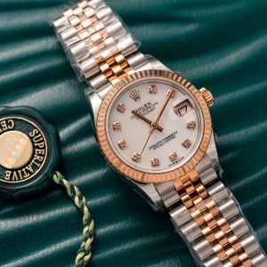 Đồng Hồ Rolex Nữ Rep 11 Mặt Xà Cừ Cọc Số Đá Dây Jubilee 31mm (1)