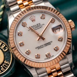 Đồng Hồ Rolex Nữ Rep 11 Mặt Xà Cừ Cọc Số Đá Dây Jubilee 31mm (1)
