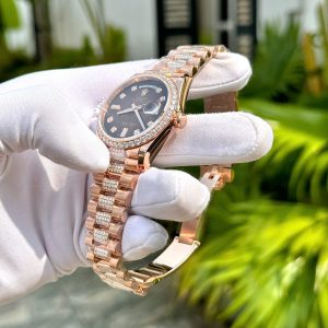 Đồng Hồ Rolex Phủ Vàng Đính Moissanite Mặt Số Nâu Ombre 36mm (7)